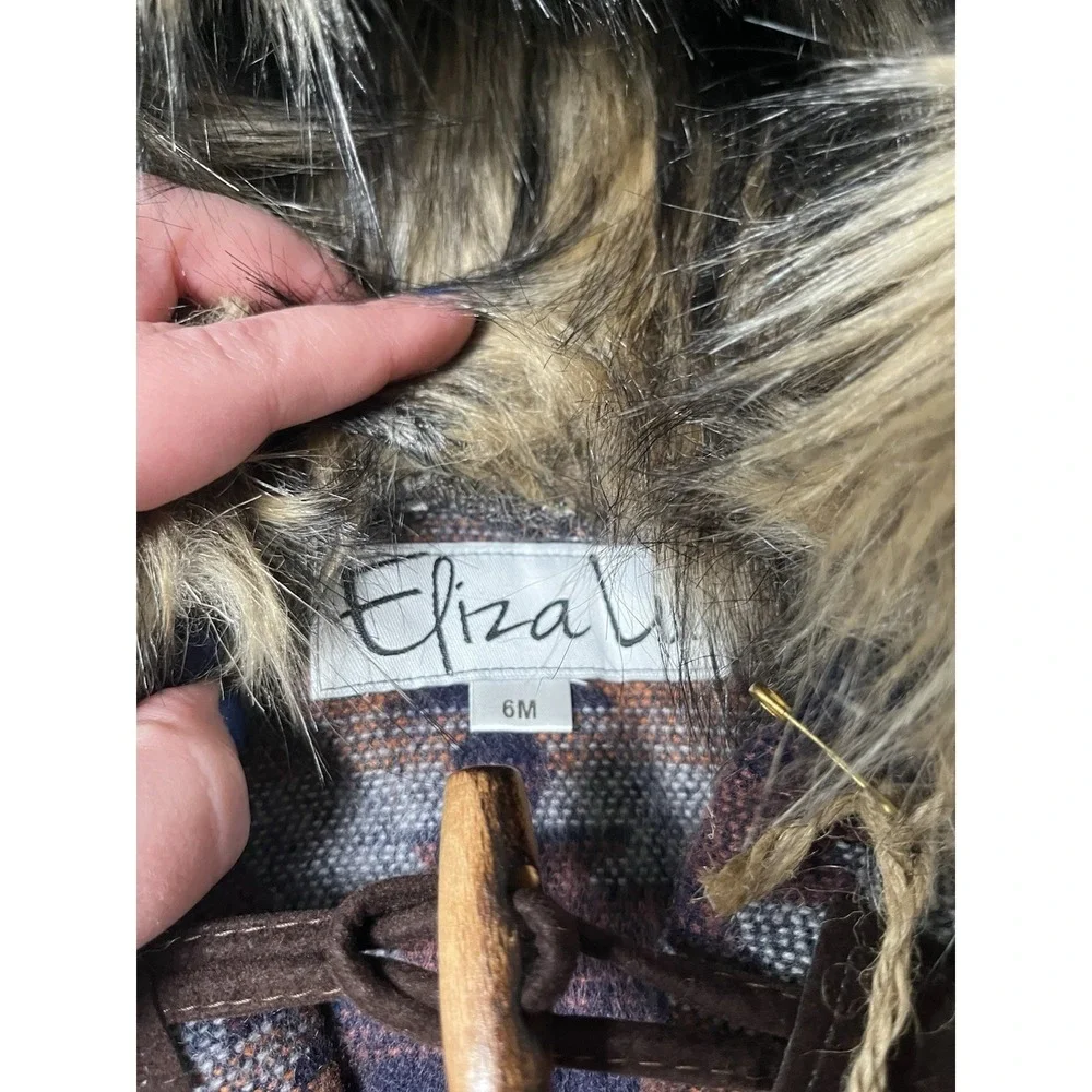 Eliza Lu Tribal Print Wrap Fur Hood Jacket Toddler Size 6 Months NWT